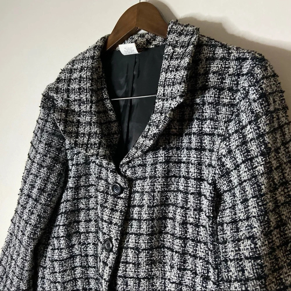 Vintage Tweed Knit Blazer Jacket Collared Plaid Sweater Size XL Office Fall - Picture 4 of 10
